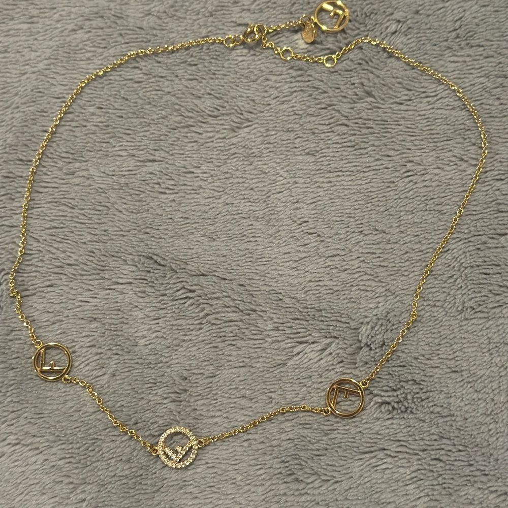 F is FENDI Gold Necklace with Gemstones